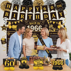 Black Gold 60Th Birthday Decorations – Back in 1966 Backdrop, Pre-Strung Banner,