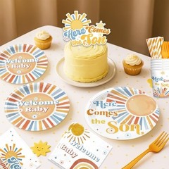 Retro Sun Baby Shower Decor – Sunshine Theme, Boho Boy Party Supplies & Decorati
