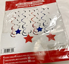 Patriotic Stars Red White Blue Silver Danglers Spinners Festive Party Decorate