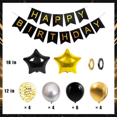 Black and Gold Birthday Decorations for Women, Black Happy Birthday Banner, Star
