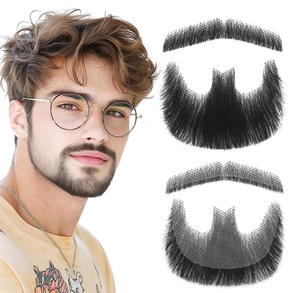 Fake Mustache and Fake Beard Natural Realistic 100% Human Hair Hand Tied Goat…