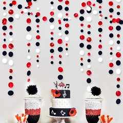 46 Ft Red Black and White Circle Dots Garland Hanging Paper Polka Dots Stream…