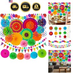 Fiesta Decorations Paper Fans Pom Poms Garlands Garland Mexican Party Decor