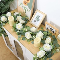 2Pcs(13 Ft) Artificial Eucalyptus Flower Garland with White Rose Flowers,Faux