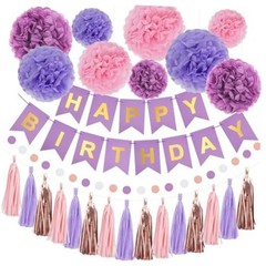 Purple Pink Birthday Party Decorations Set With Happy Birthday Banner, Tissue