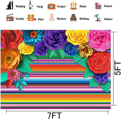 Mexican Theme Party Striped Backdrop Fiesta Cinco De Mayo Paper Flowers Backgrou