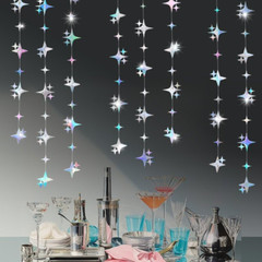 Glitter Iridescent Four-Angle Star Paper Garland Banner Décor 40 Feet Iridescent