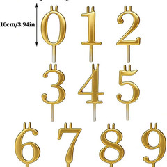 Reusable Metal Number Cake Candle Holder Set for Birthday Cakes Golden 10cm