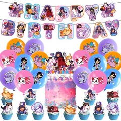 Aphmau Plushies Cat Theme Birthday Party Supplies Set Banner Balloon Cake Topper