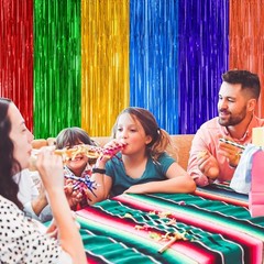 Tear-Resistant 2 Pack Rainbow Backdrop Curtains – Perfect for Mexican Decor