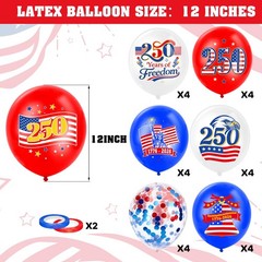 32Pcs 250th Anniversary Party Balloons 4th of July Decorations 2026, Blue Red…