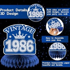 40th Birthday Decorations for Men & Women, Vintage 1986 Banner, Blue & Silver Ba