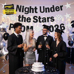 Prom 2026 Decorations Banner Set – Black Silver Glitter a Night under the Stars