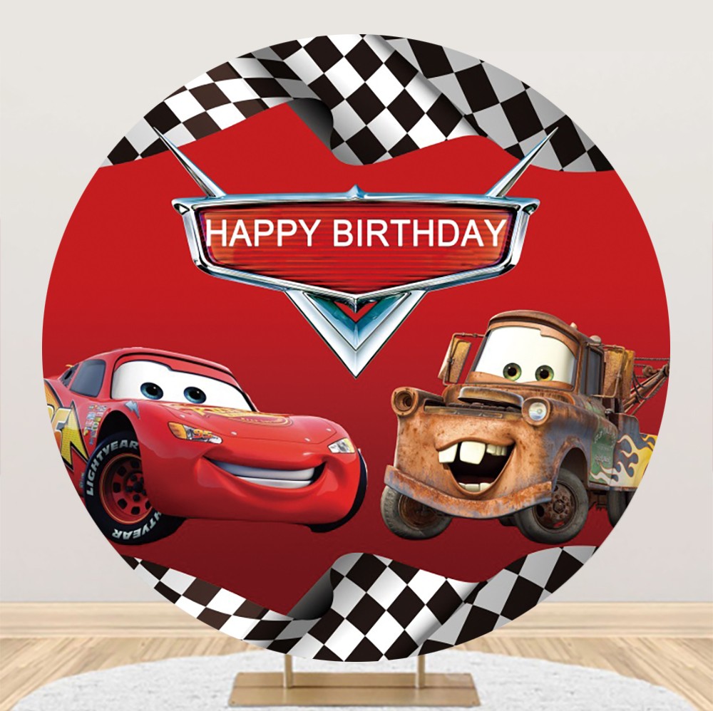 Round Racing Car Backdrop Boys Birthday Party Circle Photo Background Banner