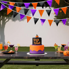 Black Orange Purple Halloween Party Decorations Metallic Fabric Triangle Pennant