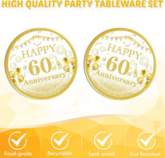 40PCS Gold Birthday Decorations 60th Theme Birthday Party Tableware1965 Party Su
