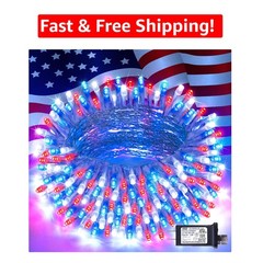 Patriotic 33ft Outdoor String Lights – 100 LED Lights, 8 Modes for Celebrations