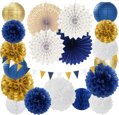 Navy-Blue White Gold Party-Decorations – 20Pcs Graduation 2026 Paper Lanterns Fa