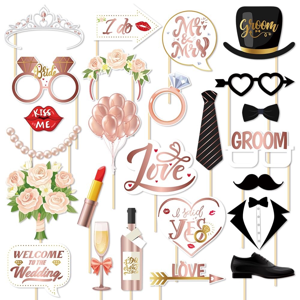 Bachelorette Party Decorations Accessories Photo Booth Props Pink Black 25 PCS
