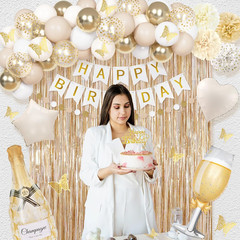 White Gold Birthday Party Decorations Kit for Women Girls, Happy Birthday Banner
