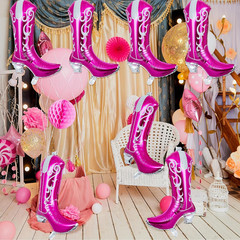 6 Pcs Cowboy Boot Balloons Bulk 25.6 Inch Large Cowgirl Rodeo Western Foil Jumbo