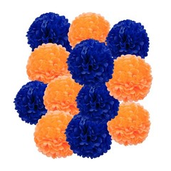 Tissue Pom Poms 12 Pack 10/12 Inch Blue Orange Flower Ball Party Decoration