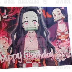 Nezuko Birthday Backdrop 59″x39″ – Demon Slayer Party Banner, Anime Décor