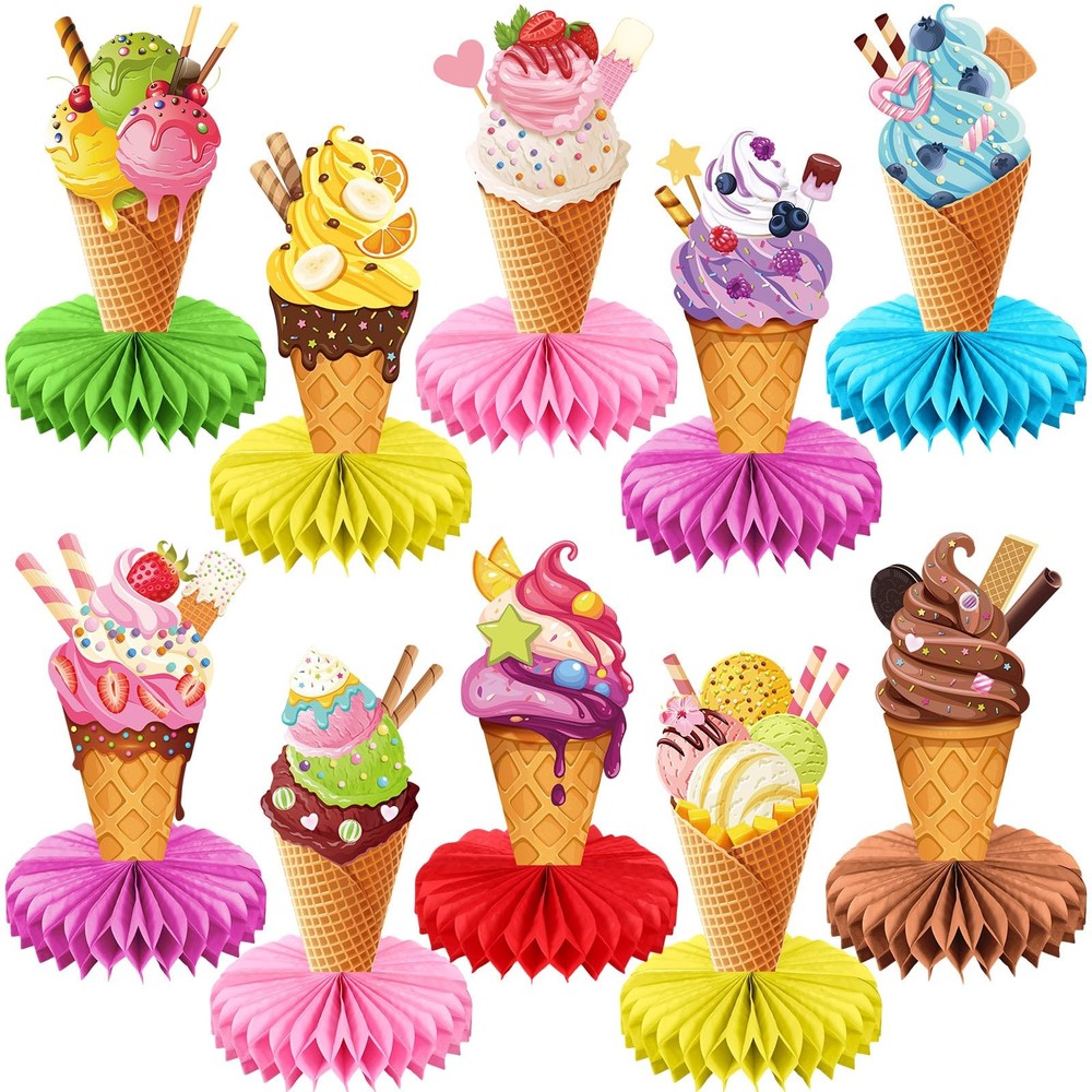 Faccito 10 Pcs Ice Cream Party Decorations 3D Ice Cream Drip Baseball Honeyco…