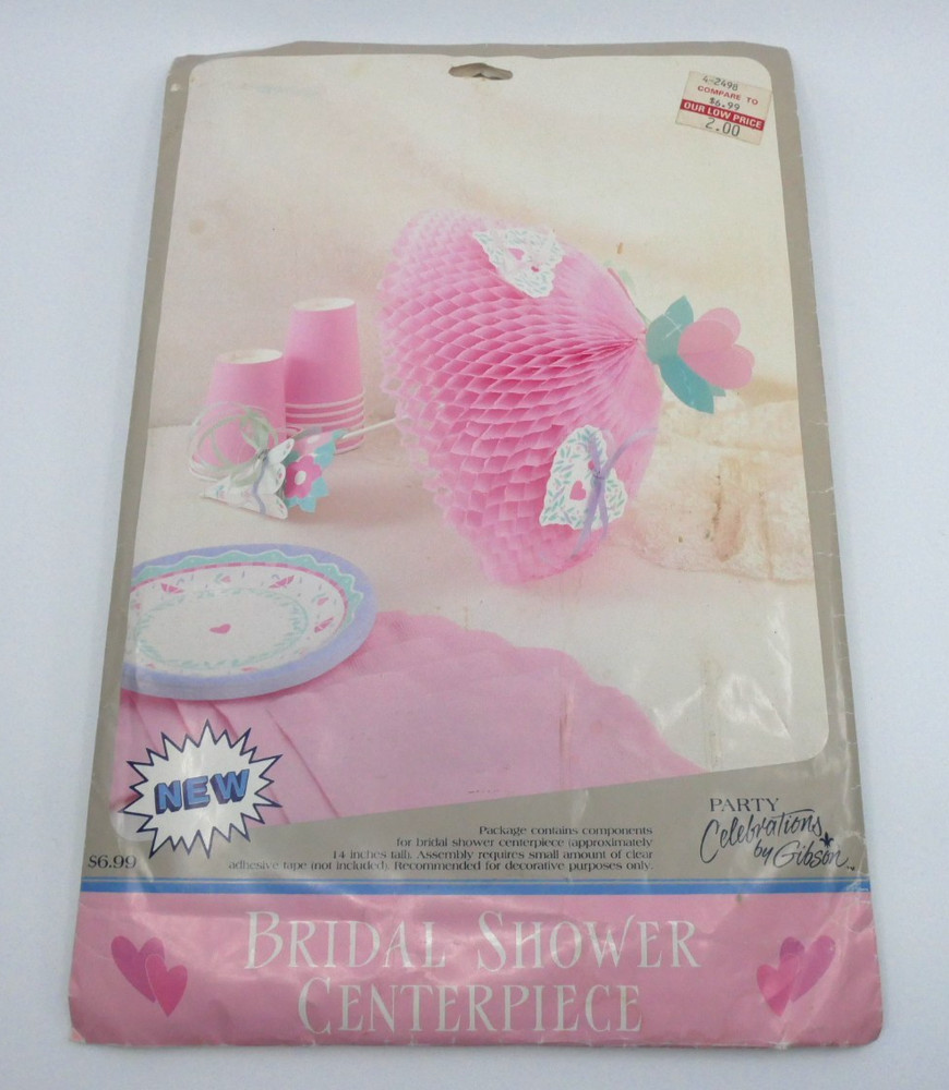VTG Honeycomb Umbrella Bridal Shower Centerpiece By Gibson Pink Hearts