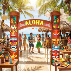 8.5 Ft Tiki Inflatables Hawaiian Luau Party Decorations Summer Tropical Inflatab