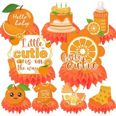 Little Cutie Baby Shower Decorations Orange Party Table Decor 9 PCS