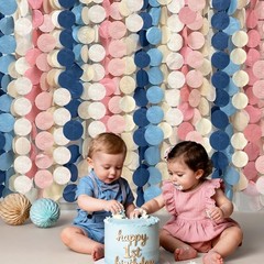 205 Ft Dusty Rose Pink Blue Khaki Beige Circle Dot Backdrop Garland Tissue Po…