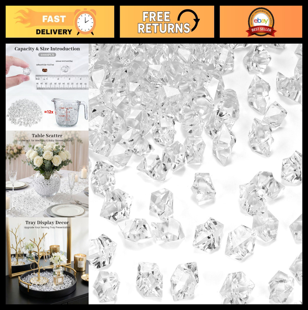 1000PCS Clear Acrylic Fake Diamonds – Vase Filler, Table Scatter Decor, DIY Craf