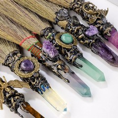 Witch Cinnamon Broom Natural Crystal Magic Sweeper Rose Quartz Tower Broom DIY