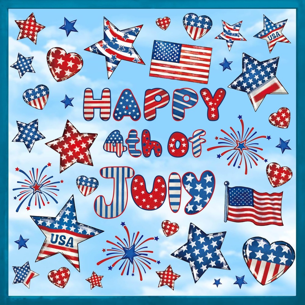 9 Sheets Happy 4th of July Window Cling Stickers Patriotic Star American Flag Wi