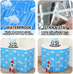 Blue Sky White Clouds Metallic Foil Tinsel Fringe Table Skirt Birthday Party Dec