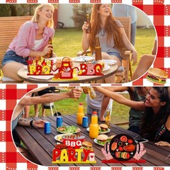6 Pcs BBQ Wooden Table Centerpieces BBQ Wood Tabletop Signs Barbecue Themed P…