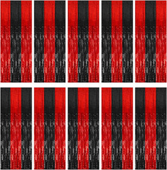 10 Pack Black and Red Party Backdrop Streamers Decorations Foil Fringe Curtains