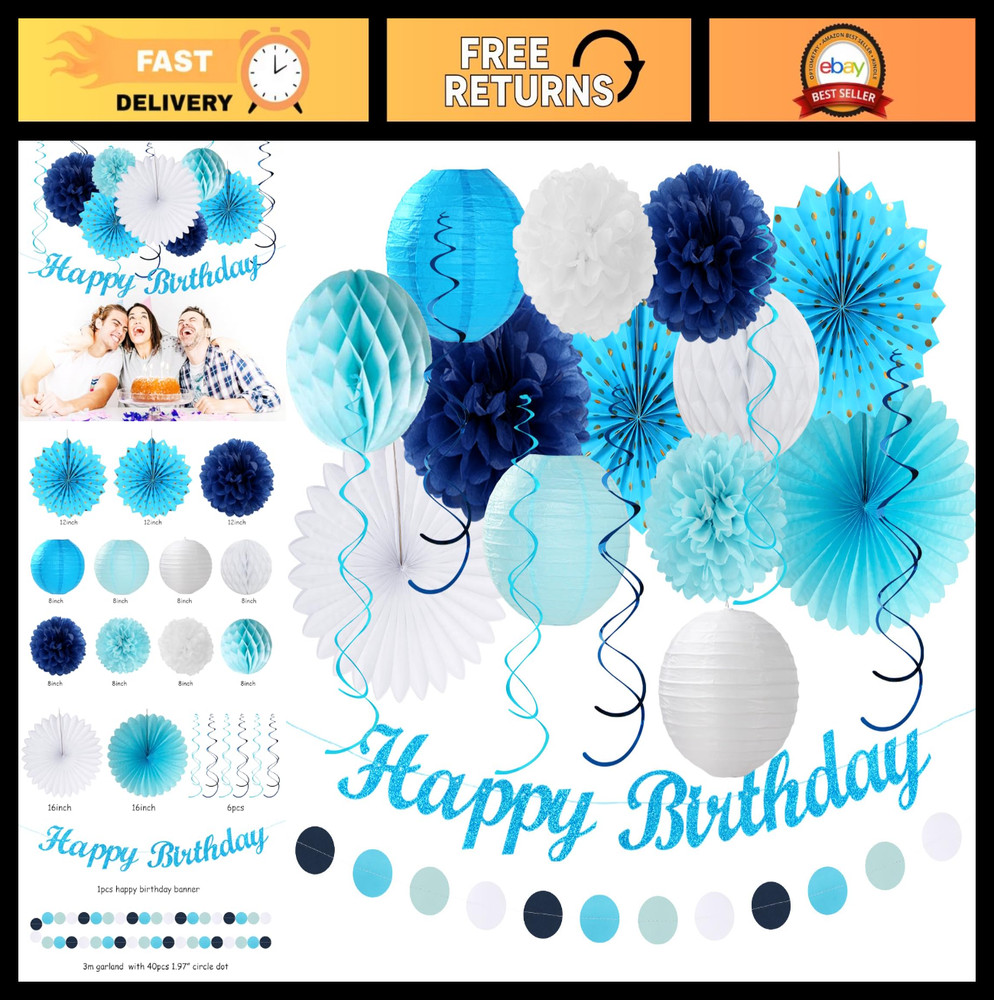 «Ocean-Themed Birthday Party Decorations – 21pcs Happy Banner, Streamers, Lanter