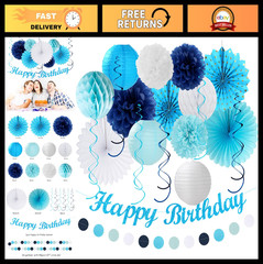 «Ocean-Themed Birthday Party Decorations – 21pcs Happy Banner, Streamers, Lanter