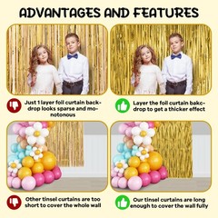 2 PCS Gold Foil Fringe Backdrop Curtains Tinsel Streamers Party Decor Prop