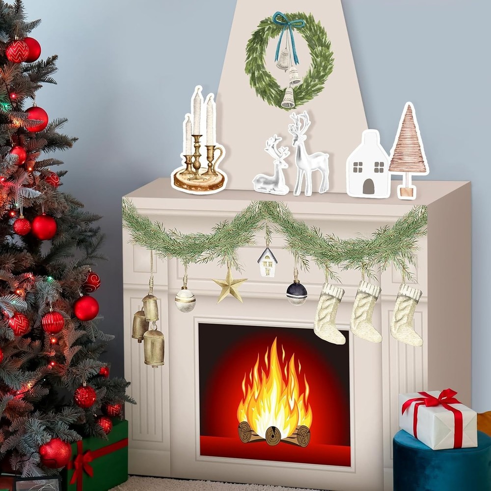 Cardboard Fireplace for Christmas Large Prop 3D Fake Centerpiece 38 x 30 x 7