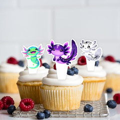 24Pcs Colorful Cute Axolotl Dessert Cupcake Topper Pick for Cartoon Animal Axolo