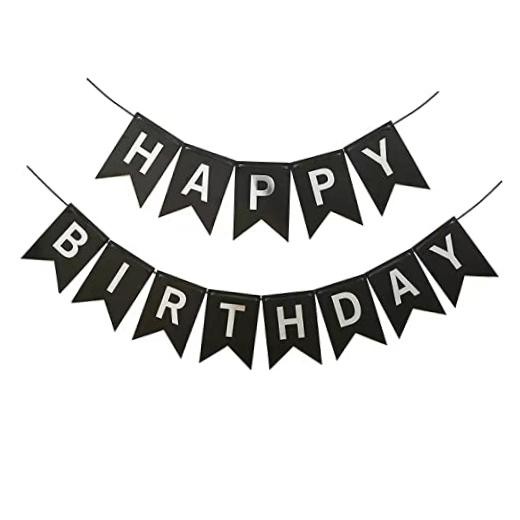 Runhiskii Black Happy Birthday Banner, Durable Happy Birthday Sign Bright