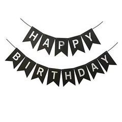 Runhiskii Black Happy Birthday Banner, Durable Happy Birthday Sign Bright