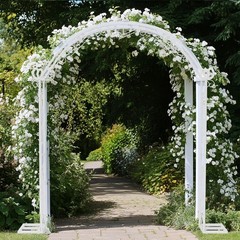 7.87 ft Tall White Metal Wedding Arch – Floral Backdrop Stand for Ceremony Party