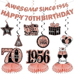 Kuxriox 11Pcs 70th Birthday Decorations Kit for Women, Rose Gold