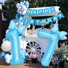 Light Blue 7 Balloon Number Blue Birthday Decorations for Girls, Blue Number 7
