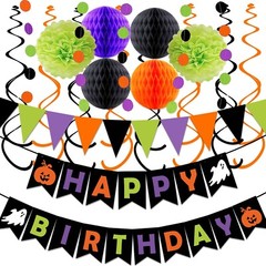 Halloween Birthday Party Decorations, Halloween Happy Birthday Banner, Hallow…