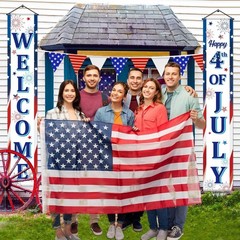 2 Pcs 4th/ Fourth of July Banners Decorations for Outdoor Hanging Welcome Porch